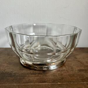 Vintage 1970's Godinger Decagon Glass and Silver Plated Footed Bowl